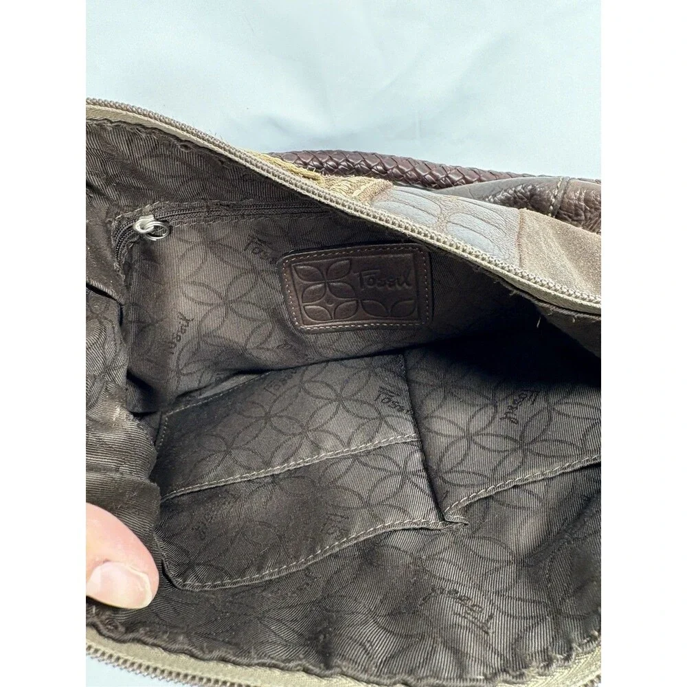 Fossil Women's Brown Suede Leather Solid Hobo Shoulder Handbags Purse One Size